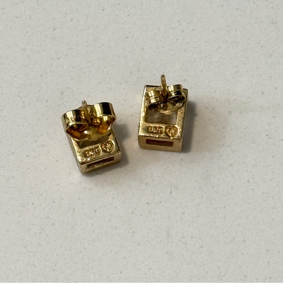 Cubic Zirconia Rectangle Stud Gold Earrings - Picture 4 of 9